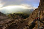 Ferrata Punta Anna. In basso il Rifugio Pemedes